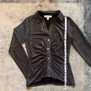 Michael Kors Black Shimmer Button-Up Top
